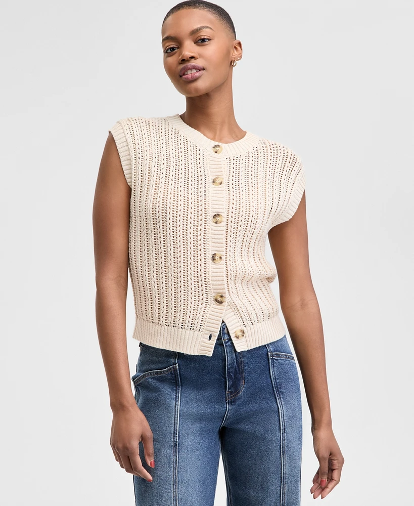 And Now This Petite Open-Knit Cap-Sleeve Cardigan, Exclusively at Macy's