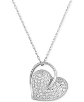 Diamond Pave Heart & Polished Ring 18" Pendant Necklace (1/4 ct. t.w.) in Sterling Silver