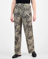 Jm Collection Petite Splash Cheetah Knit Pants, Exclusively at Macy's