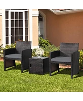 Gymax 3PCS Patio Pe Rattan Conversation Furniture Set Bistro w/ Waterproof Cover Turquoise