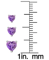 Amethyst (1-3/8 ct. t.w.) Graduated Heart 3-Pc. Set Stud Earrings in Sterling Silver