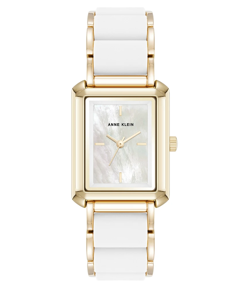 Anne Klein Women's Quartz White Silicone and Gold-Tone Metal Alloy Bracelet Watch, 26mm