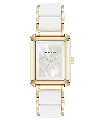 Anne Klein Women's Quartz White Silicone and Gold-Tone Metal Alloy Bracelet Watch, 26mm