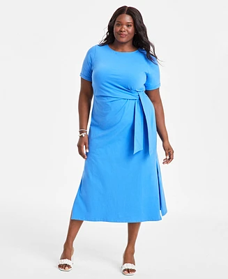 On 34th Trendy Plus Side-Tie Knit Midi Dress, Created for Macy's