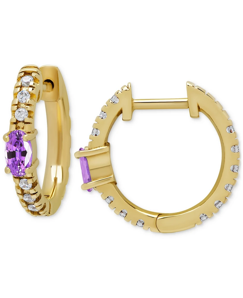 Amethyst (3/8 ct. t.w.) & Lab Grown White Sapphire (1-1/5 ct. t.w.) Small Hoop Earrings in 14k Gold-Plated Sterling Silver