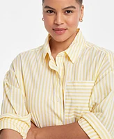 On 34th Trendy Plus Striped Cotton Button-Front Shirt, Exclusively at Macy's