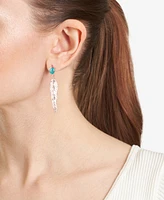 Turquoise & Feather Linear Drop Earrings in Sterling Silver