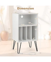 Gouun Record Player Stand with Charging Station for Living Room Bedroom
