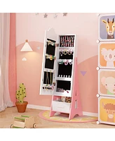 Gouun Kids Jewelry Cabinet with Full-Length Mirror and Foldable Drawer