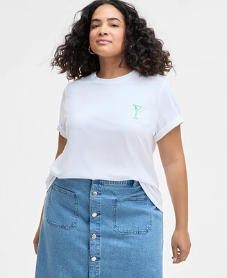 On 34th Trendy Plus Martini Print T-Shirt, Exclusively at Macy's