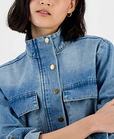 And Now This Women's Mock-Neck Cropped Denim Jacket, Exclusively at Macy's