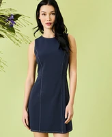 Donna Morgan Women's Contrast-Stitched A-Line Dress