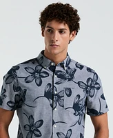 Original Penguin Men's Slim Fit Short Sleeve Chambray Floral Print Button-Front Shirt