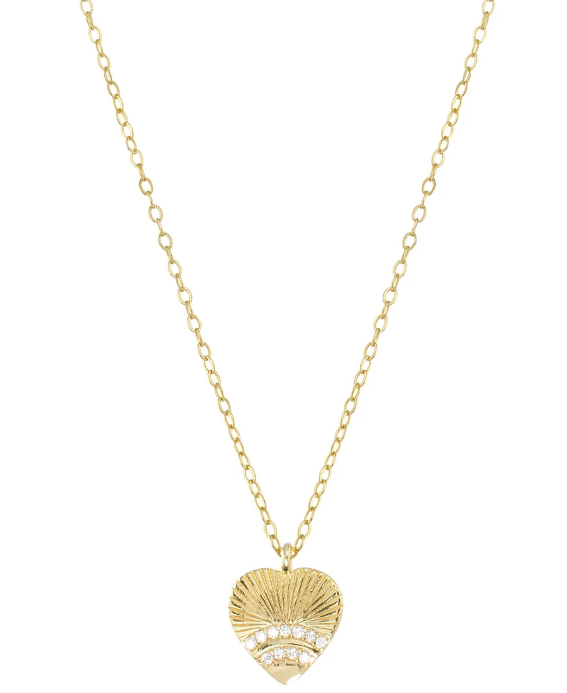 Cubic Zirconia Fluted Texture Heart Pendant Necklace in 14k Gold-Plated Sterling Silver, 16" + 2" extender