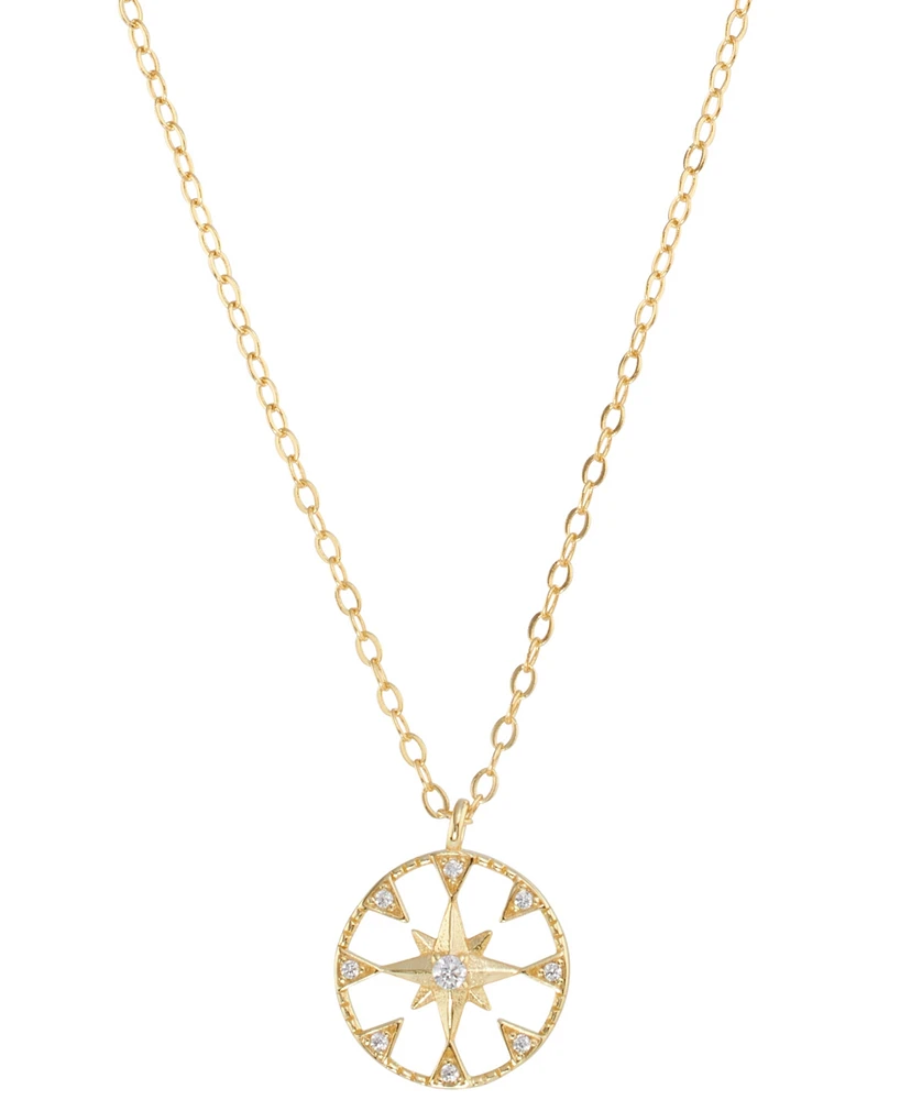 Cubic Zirconia Star Open Disc Pendant Necklace in 14k Gold-Plated Sterling Silver, 16" + 2" extender