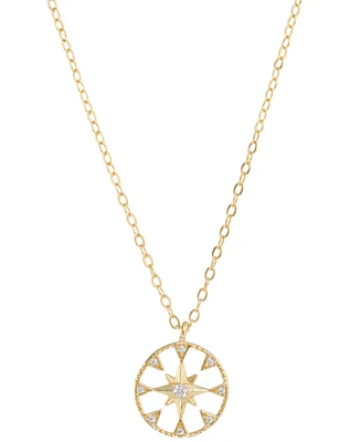 Cubic Zirconia Star Open Disc Pendant Necklace in 14k Gold-Plated Sterling Silver, 16" + 2" extender