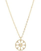 Cubic Zirconia Star Open Disc Pendant Necklace in 14k Gold-Plated Sterling Silver, 16" + 2" extender