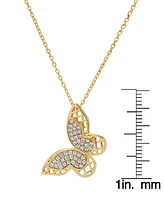 Lab Grown White Sapphire Butterfly 18" Pendant Necklace (3/8 ct. t.w.) in 14k Gold-Plated Sterling Silver