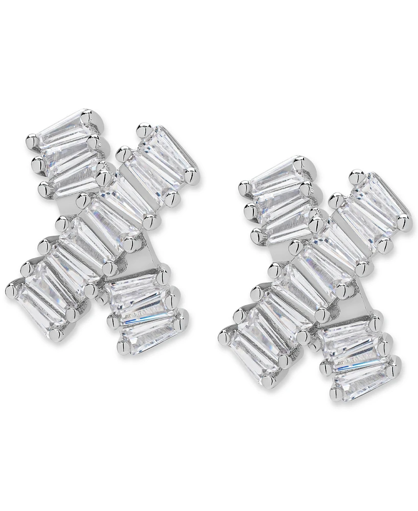 Lab Grown White Sapphire Baguette Crossover Stud Earrings (7/8 ct. t.w.) in Sterling Silver