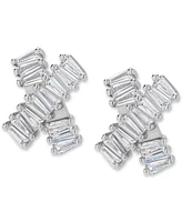 Lab Grown White Sapphire Baguette Crossover Stud Earrings (7/8 ct. t.w.) in Sterling Silver