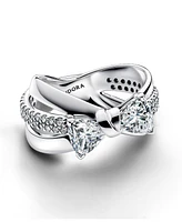 Pandora Sterling Silver Sparkling Bow Double-Row Ring