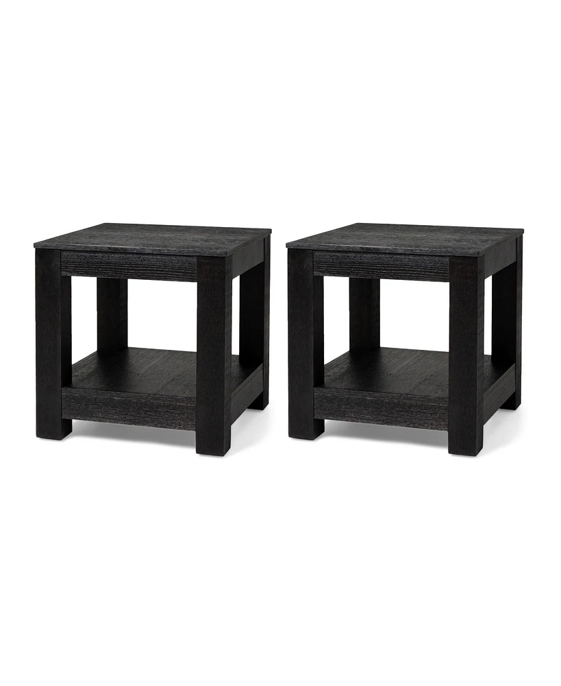 Maven Lane Paulo Wooden Side Table in Weathered Black Finish, Set of 2