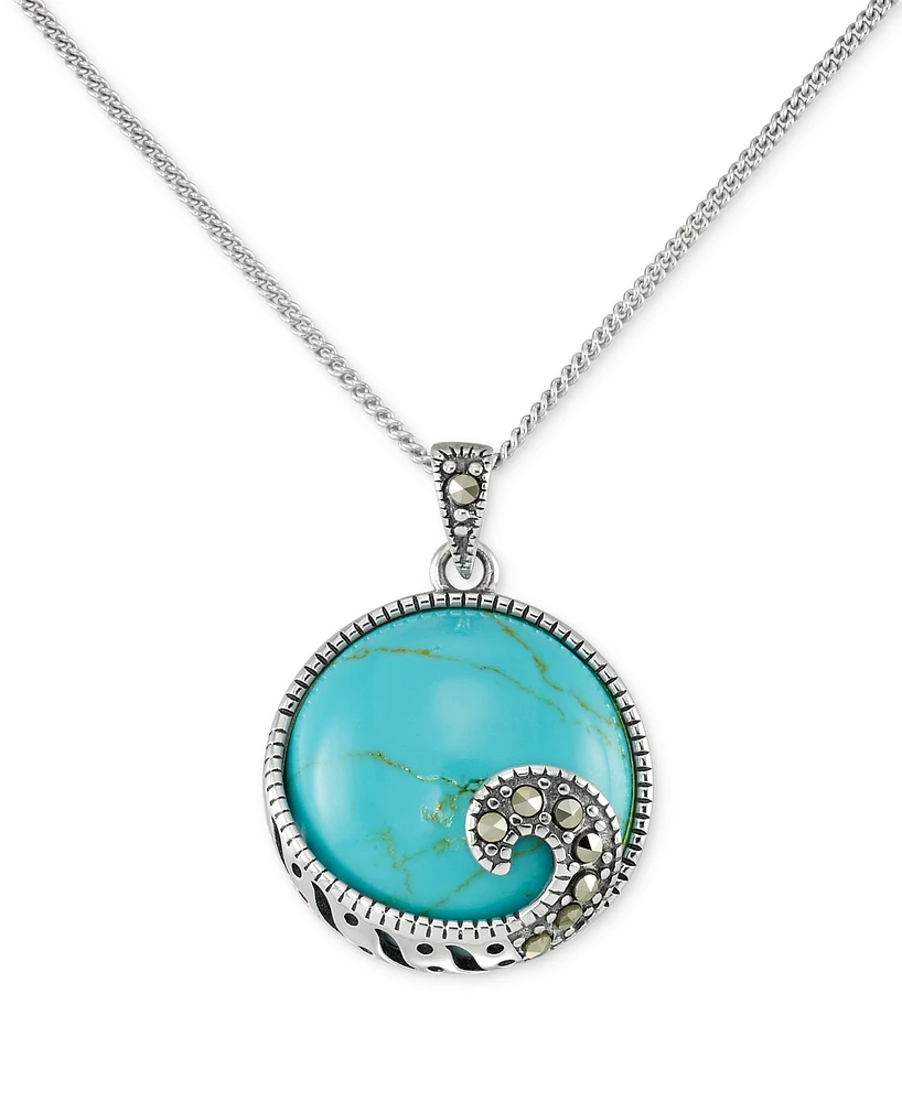 Macy's Synthetic Turquoise & Marcasite Round Pendant Necklace in Sterling Silver