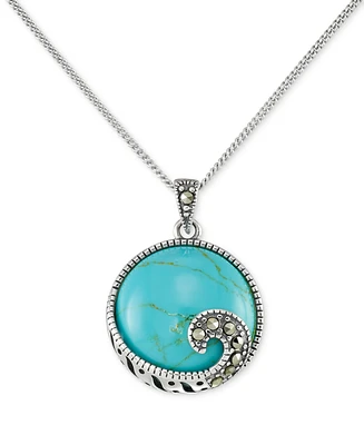 Macy's Synthetic Turquoise & Marcasite Round Pendant Necklace in Sterling Silver