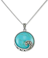 Macy's Synthetic Turquoise & Marcasite Round Pendant Necklace in Sterling Silver