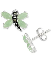 Marcasite & Jade Butterfly Stud Earrings in Sterling Silver