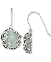 Marcasite & Jade Drop Earrings in Sterling Silver