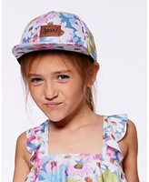 Deux par Deux Baby Girls Printed Cap White, Pink, And Green Flowers