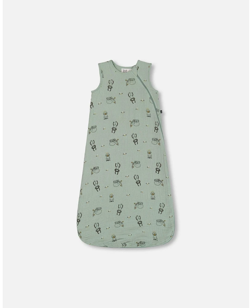 Deux par Baby Boys Printed Muslin Sleep Sack Sage Monkey - Infant|Toddler