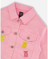 Deux par Girl Jean Jacket With Embroidery Pink And Multicolored Gummies - Toddler|Child