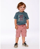 Deux par Baby Boys Short Sleeve Organic Cotton Graphic Tee Teal And Dark Old Rose