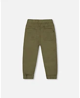 Deux par Baby Boys Stretch Twill Jogger Pant Dark Olive Green