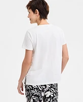 Jm Collection Women's Embellished Cotton Polished T-Shirt, Exclusively at Macys