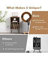 Gouun Record Player Stand with Charging Station for Living Room Bedroom