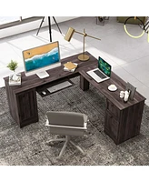 Gouun L-Shaped Office Desk with Storage Drawers and Keyboard Tray