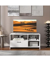 Gouun Modern Media Console Table with 3 Open Compartments and 1 Storage Drawer