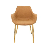 LeisureMod Markley Modern Leather Dining Arm Chair With Gold Metal Legs Set of 2