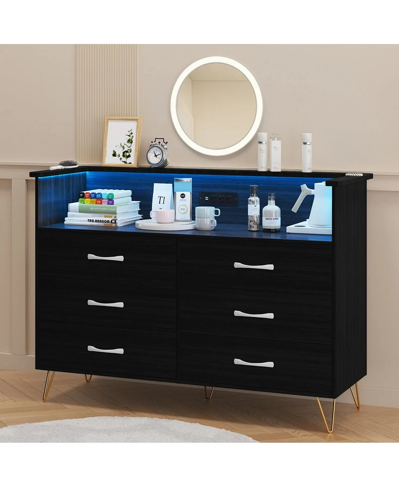 gaomon Pink Dresser with Led Light for Bedroom 6 Drawer