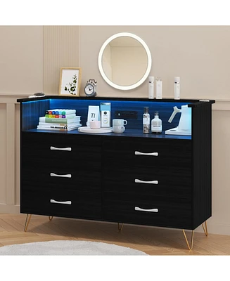 gaomon Pink Dresser with Led Light for Bedroom 6 Drawer