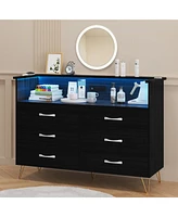 gaomon Pink Dresser with Led Light for Bedroom 6 Drawer