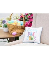 10" x 10" Easter "Bunny Buns" Embroidered Small/Petite Spring Themed Accent Throw Pillow