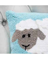 12" x 12" Fluffy Sheep Hooked Spring Easter Themed Small/Petite Accent Throw Pillow