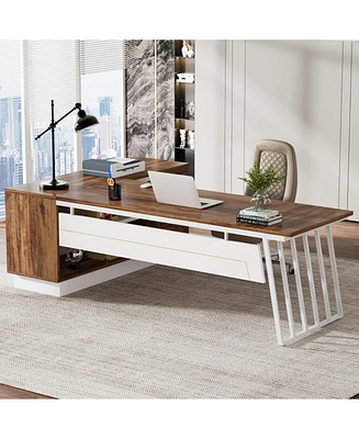 Tribesigns 71-Inch Executive Desk, L-Shaped Desk with Cabinet, Large Office Desk with Drawers and Storage Shelves, Writing Table Computer Desk for Hom