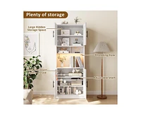 gaomon 71" Tall Kitchen Pantry Storage Cabinet, Kitchen Hutch Storage Cabinet with Led Lights, Freestanding Pantry Cabinet with Microwave Shelf