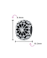 Bling Jewelry White Crystal Filigree Spacer Barrel Charm Bead For Women .925 Sterling Silver Fits European Bracelet