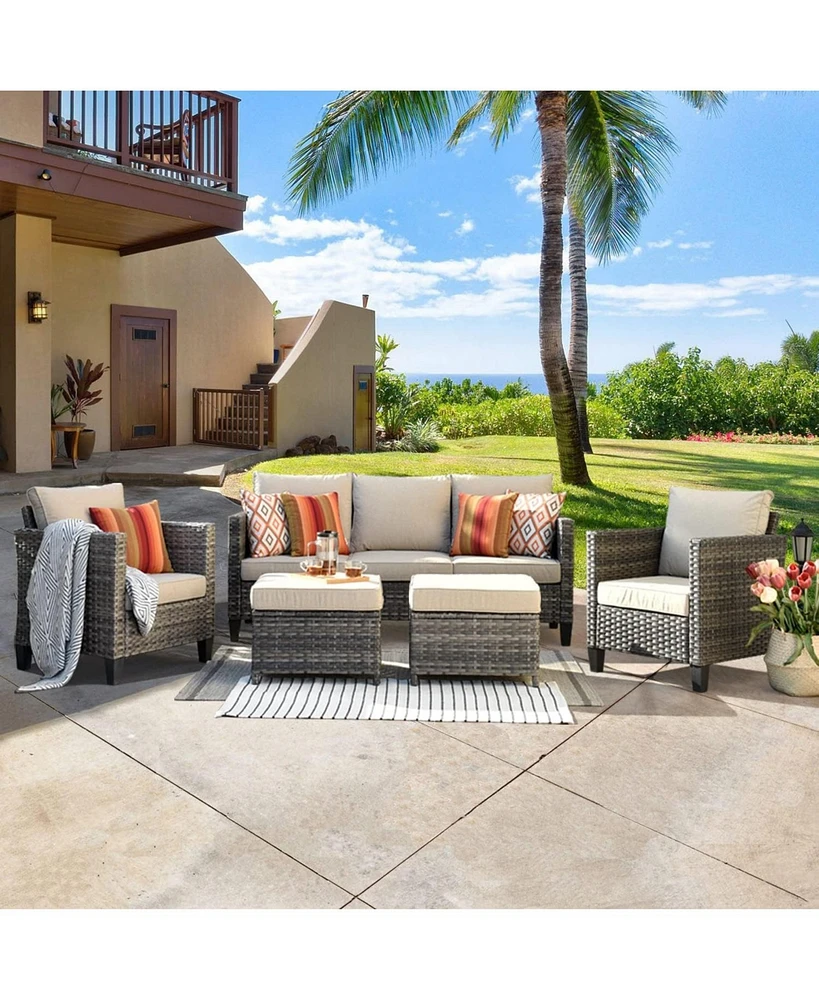 Xizzi 5 Piece Patio Furniture, Outdoor Furniture Sets, Modern Wicker Sectional and 2 Pillows, All Weather Garden Sofa, Backyard,